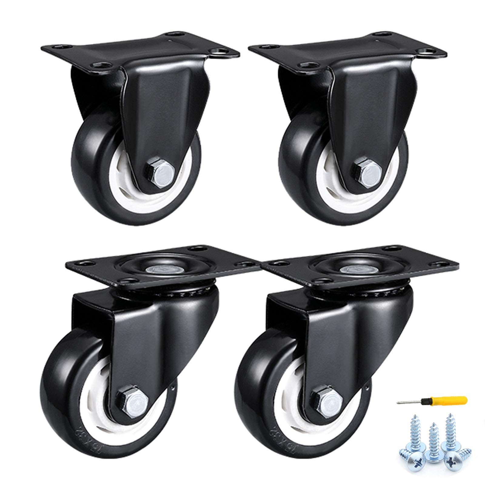 GYRAZXS Heavy Duty Swivel Caster Wheels 4 Pack 75mm Polyurethane Wheels with Double Bearings Universal Fit for Furniture & Trolleys Includes Screws Smooth Rolling &