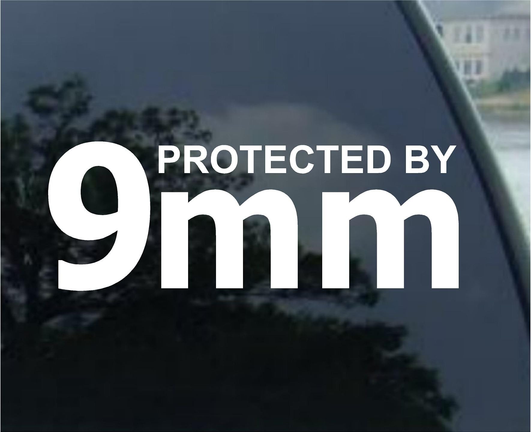 Protected by 9MM 6" WHITE Vinyl Decal Window Sticker for Laptop, Ipad, Window, Wall, Car, Truck, Motorcycle