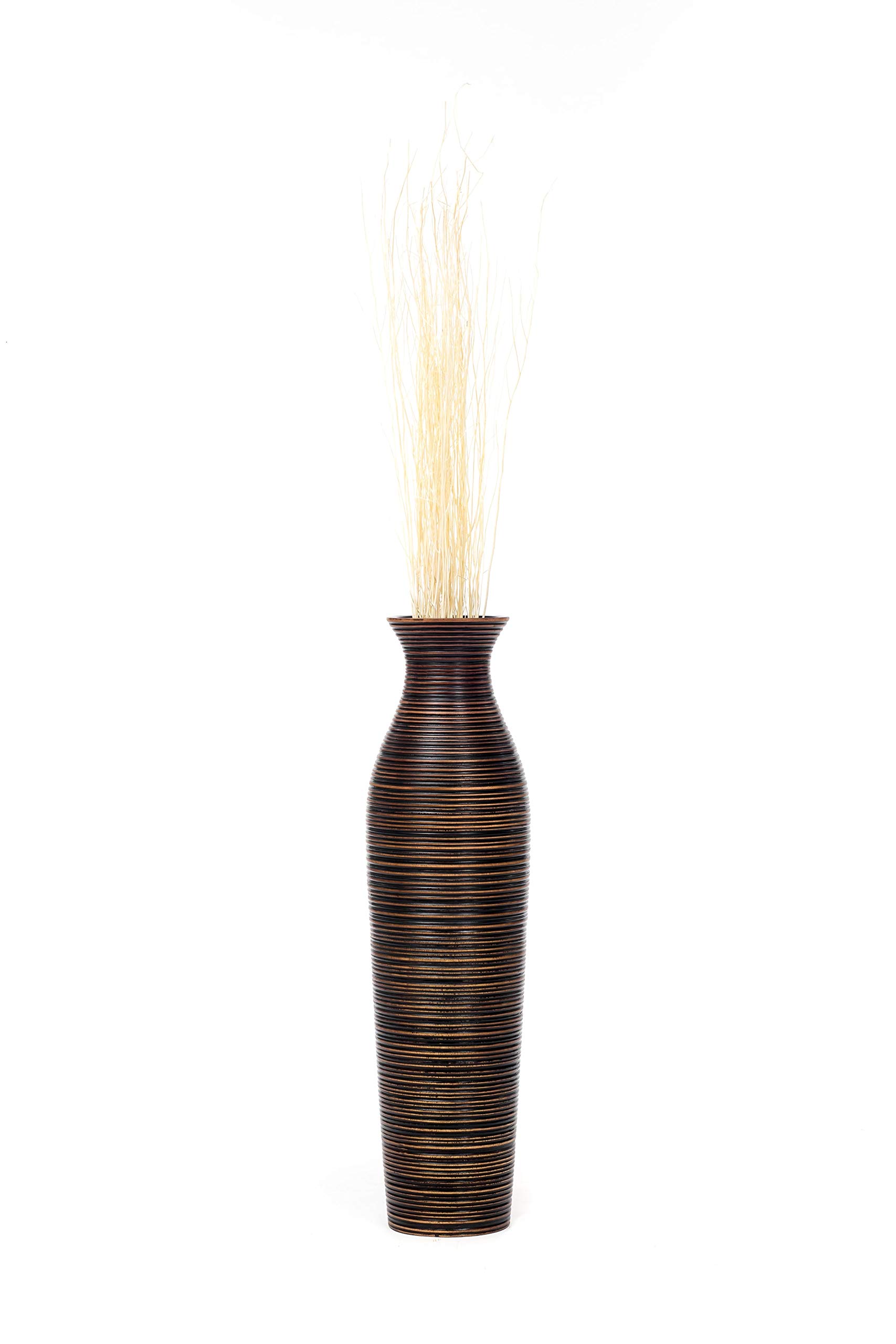 Leewadee Jarrón de Suelo Grande 65 cm Madera de Mango Pampa & Flores Secas | Jarrón Deco para Salón, para Ramas & Hierbas Secas. Más resistente que la Cerámica, sin Agua. Boho
