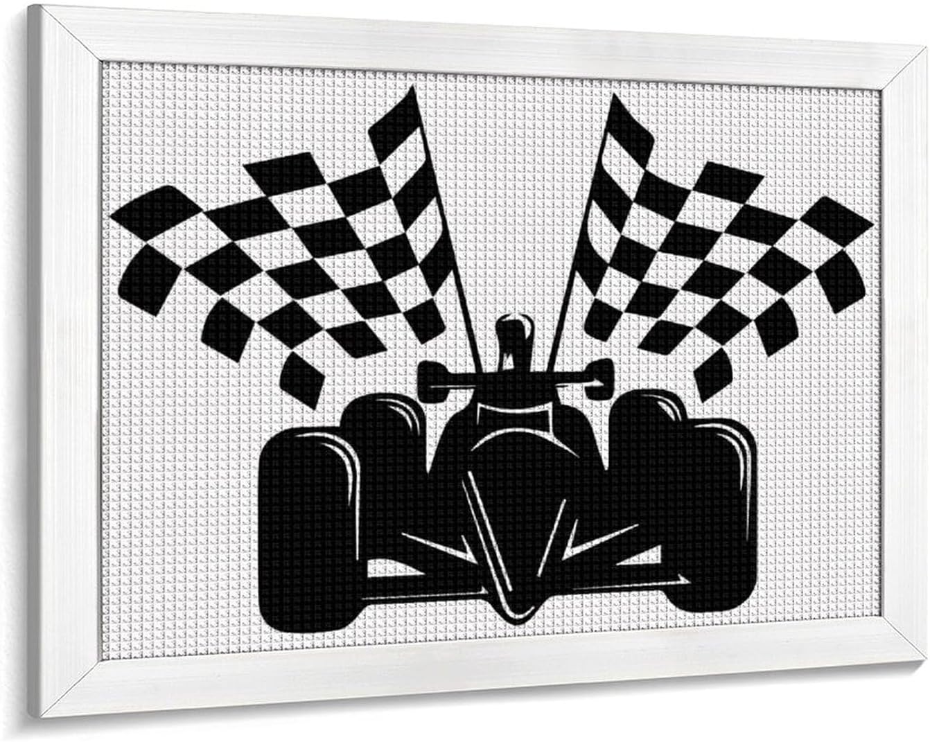 Checkered Flags Race Car Flag Printed Diamond 5D Painting Kits DIY Full Drill Crafts for Home Wall Decor 16x20 Inch White Wood 50 * 40cm