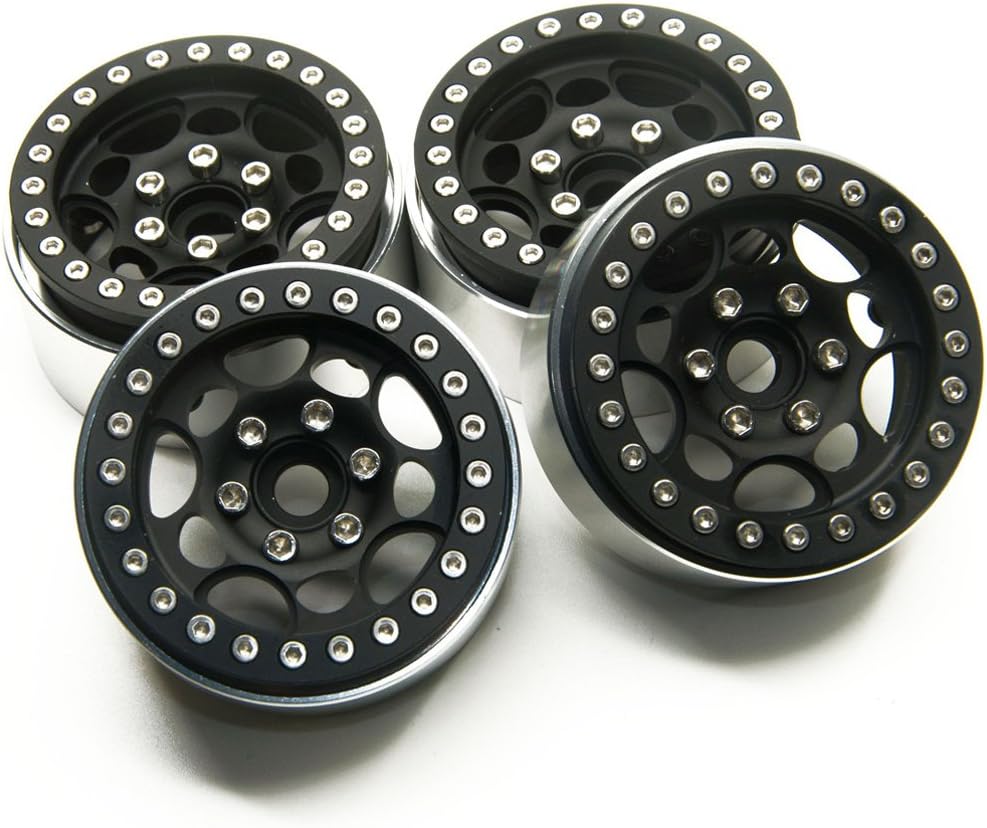 MOHERO 1.9'' Alloy Beadlock 1/10 RC Wheel Rims for SCX10 CC01 D90 TRX-4 Cars (Black)