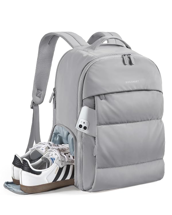 BAGSMART 30L Travel Backpack for Women, Carry on Backpack for Airplanes, Gym Backpack with Shoe Compartment, Lightweight Travel Bag Fits 15.6 Inch, Water-Resistant, Grey by BAGSMART - Used condition - US$26.56