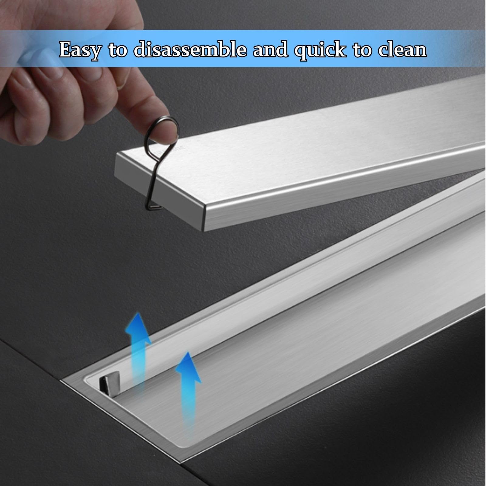 Invisible Canaleta Ducha 2 en 1 Desagüe Ducha 10cm de Ancho Plata Desagüe de Piso Extraíble de Acero Inoxidable 304 con Filtro Antibloqueo para Baño Bañera Balcón(10 * 70cm)