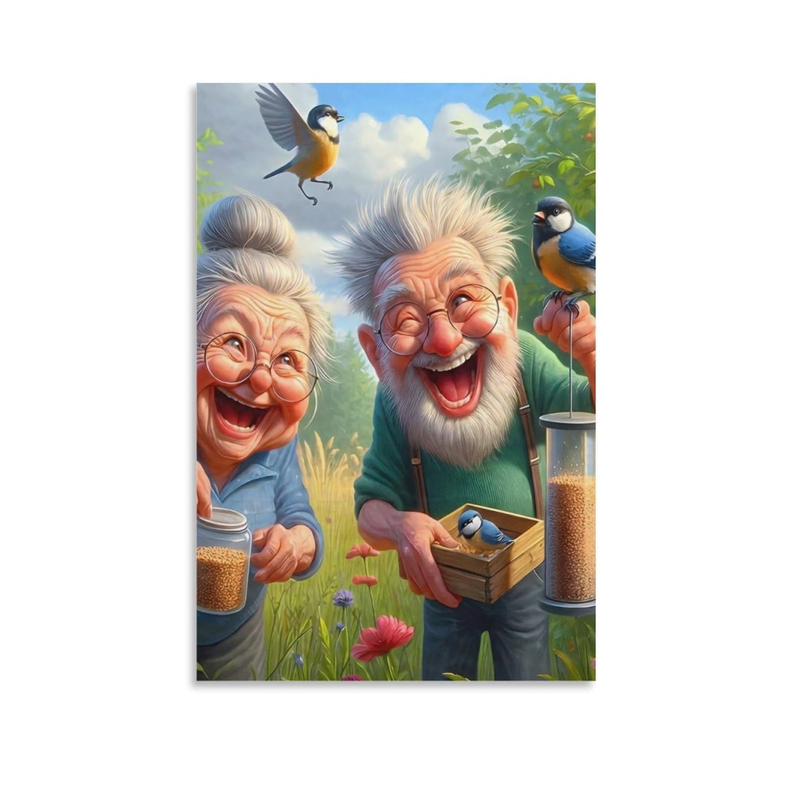 DHBANEIOK Elderly Couple Feeding Birds Wall Decor Poster Giclee Canvas Prints Modern Wall Art Picture Wall Hanging for Bedroom Living Room Decor 20x30inch(50x75cm)