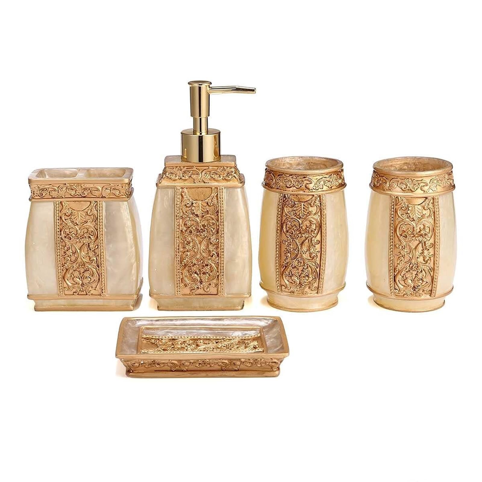 Juego de accesorios de baño de resina con dispensador de jabón de 5 piezas