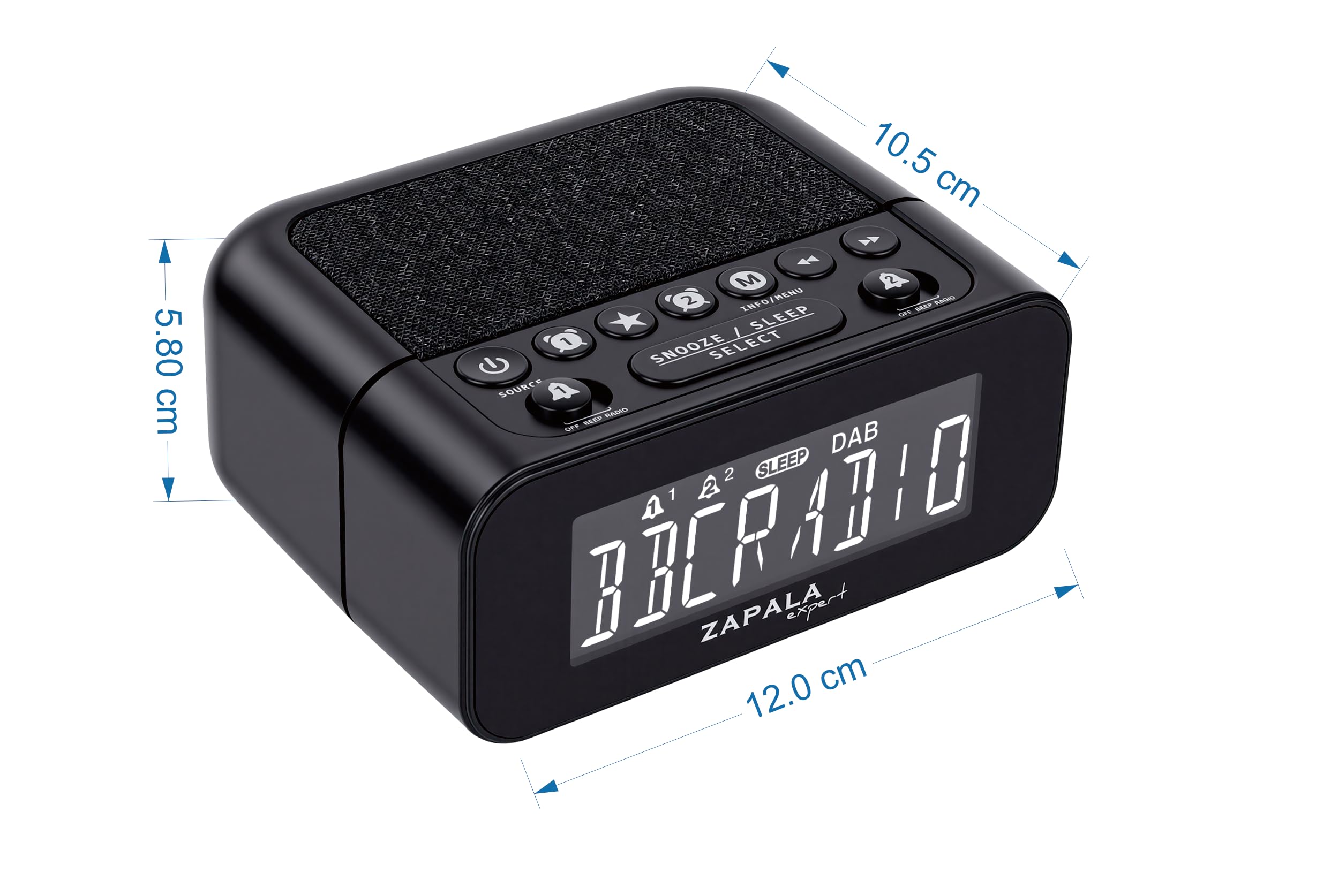 Radiosveglia DAB+ e FM, con 2 allarmi, ampio display LCD, Plug in Digital DAB+ e radio FM con porta di ricarica USB, volume e dimmer regolabili, snooze per bambini che dormono