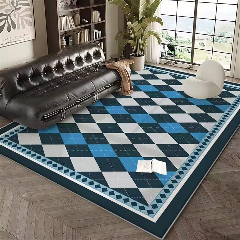 Tapis de salon géométrique gris-bleu idéal pour votre coin canapé