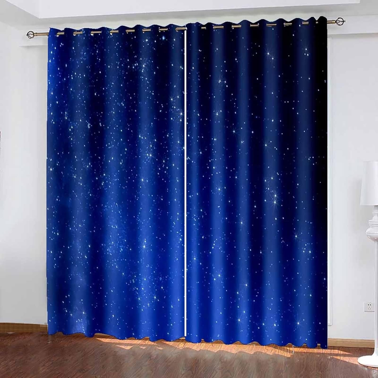Vorhänge Blau Blickdicht, Vorhang Boho Style Sternenhimmel-Landschaft Polyester 2er Set 468x244cm