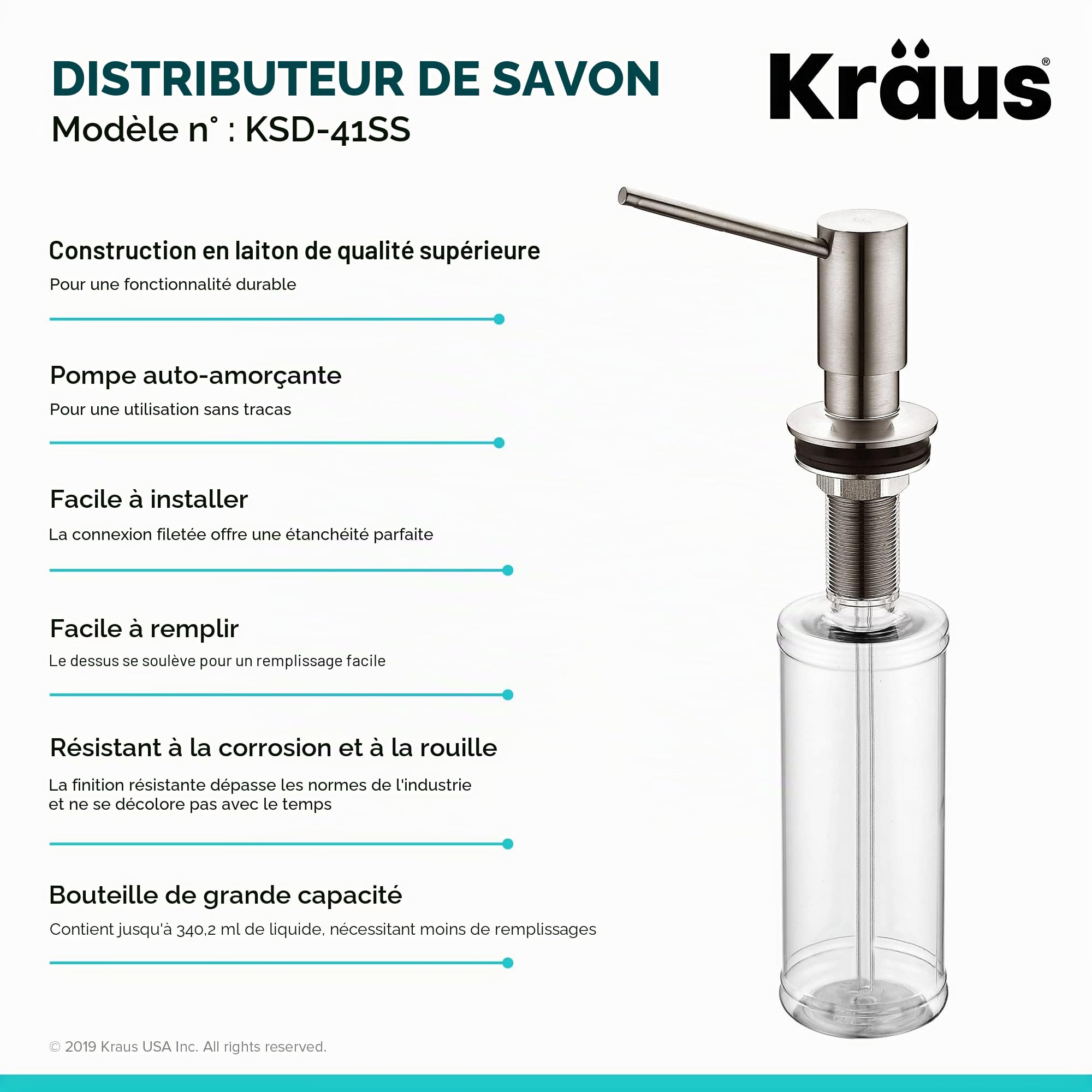 Kraus Ksd-41ss moderne Distributeur de savon, Acier inoxydable