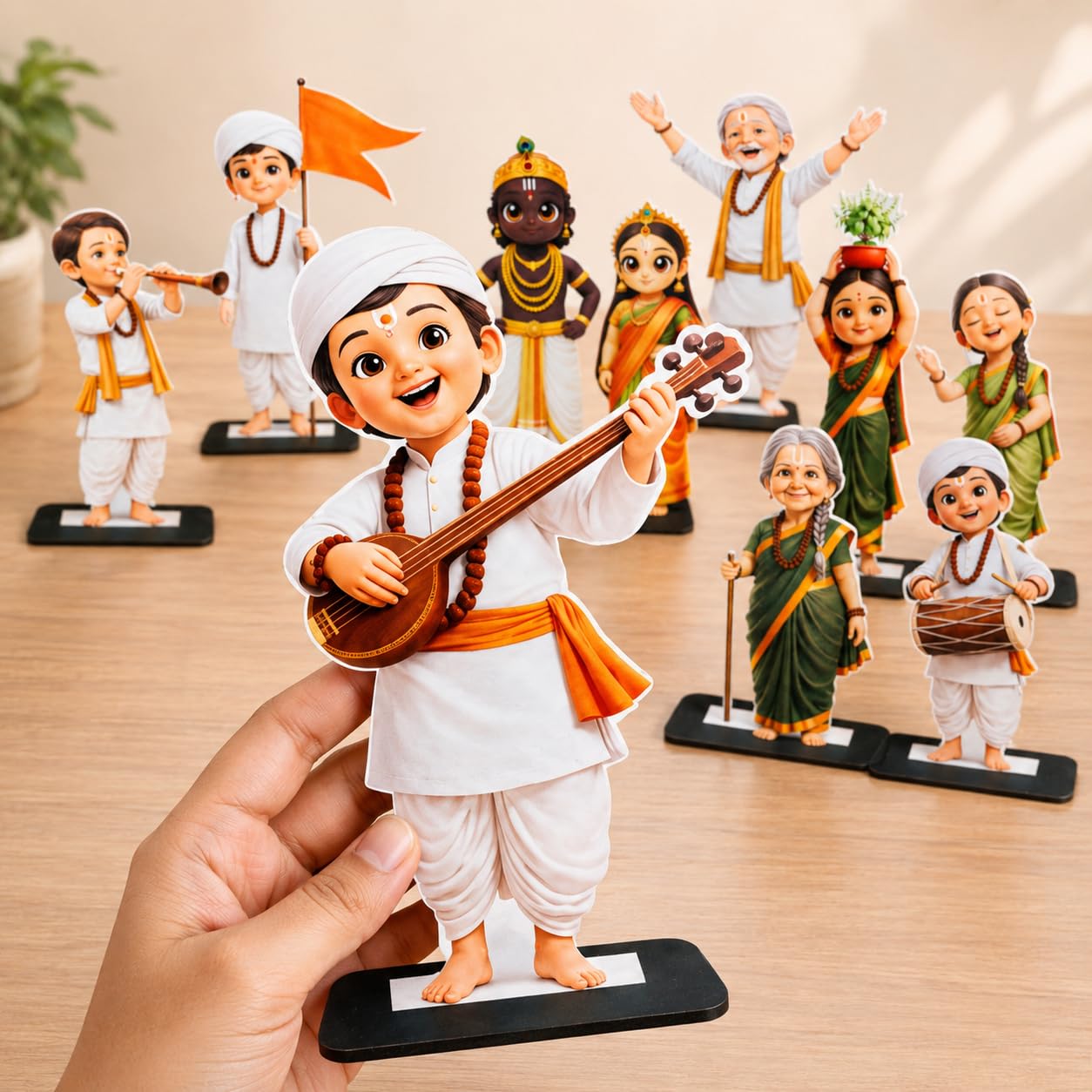Craft House Bhakti Child Varkari Set | 11 Piece MDF Standee Decoration Set with Vitthal Rukmini & Child Varkari Characters | Ganpati Festival, Gauri Pujan, Pooja Room & Home Decor-image-28