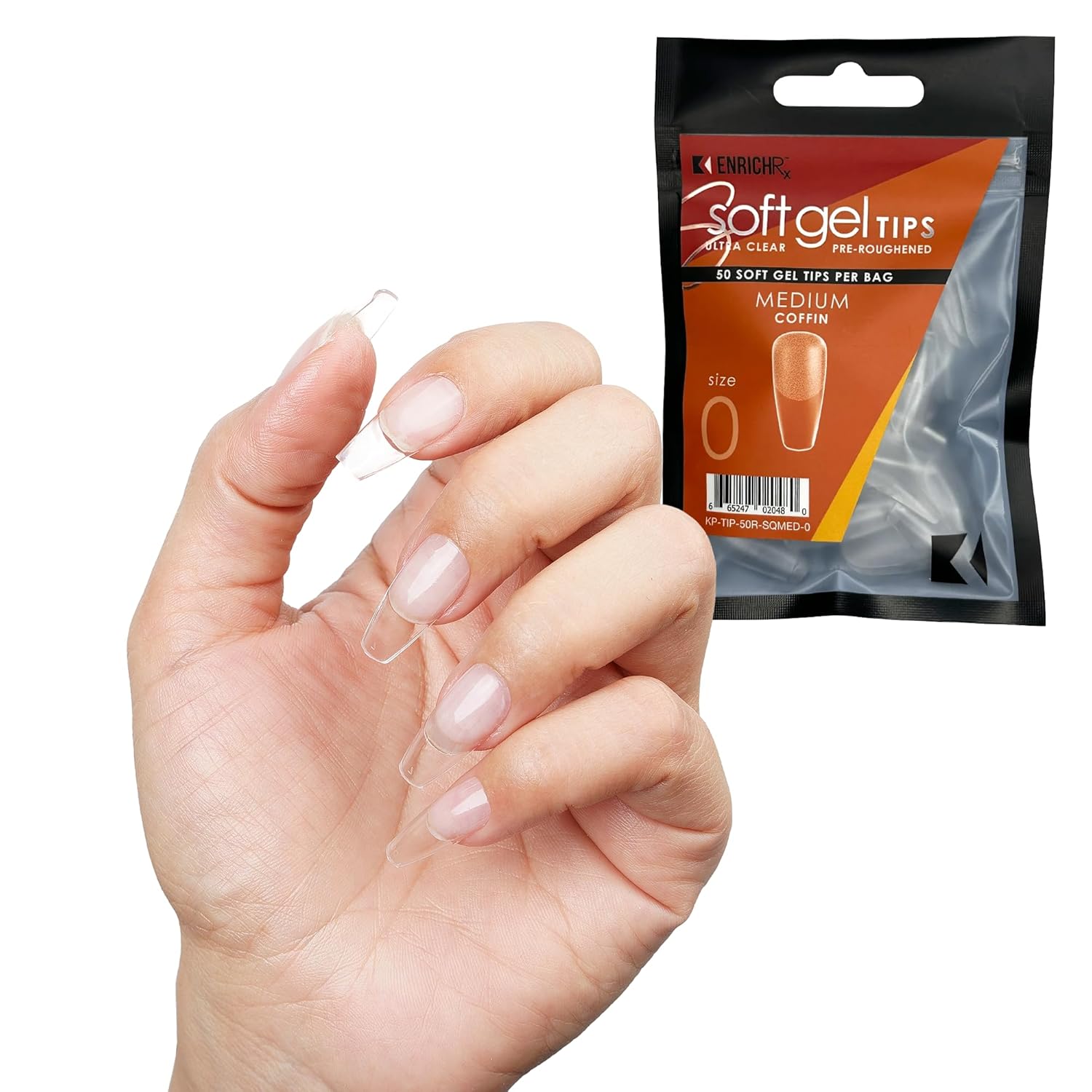 Soft Gel Tips Ultra Clear Pre-Roughened 550 pcs (Long Coffin)