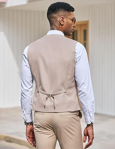 Miniatura 3 de COOFANDY Chaleco de traje para hombre de corte ajustado, chaleco formal elegante, chalecos casuales de negocios para traje o esmoquin