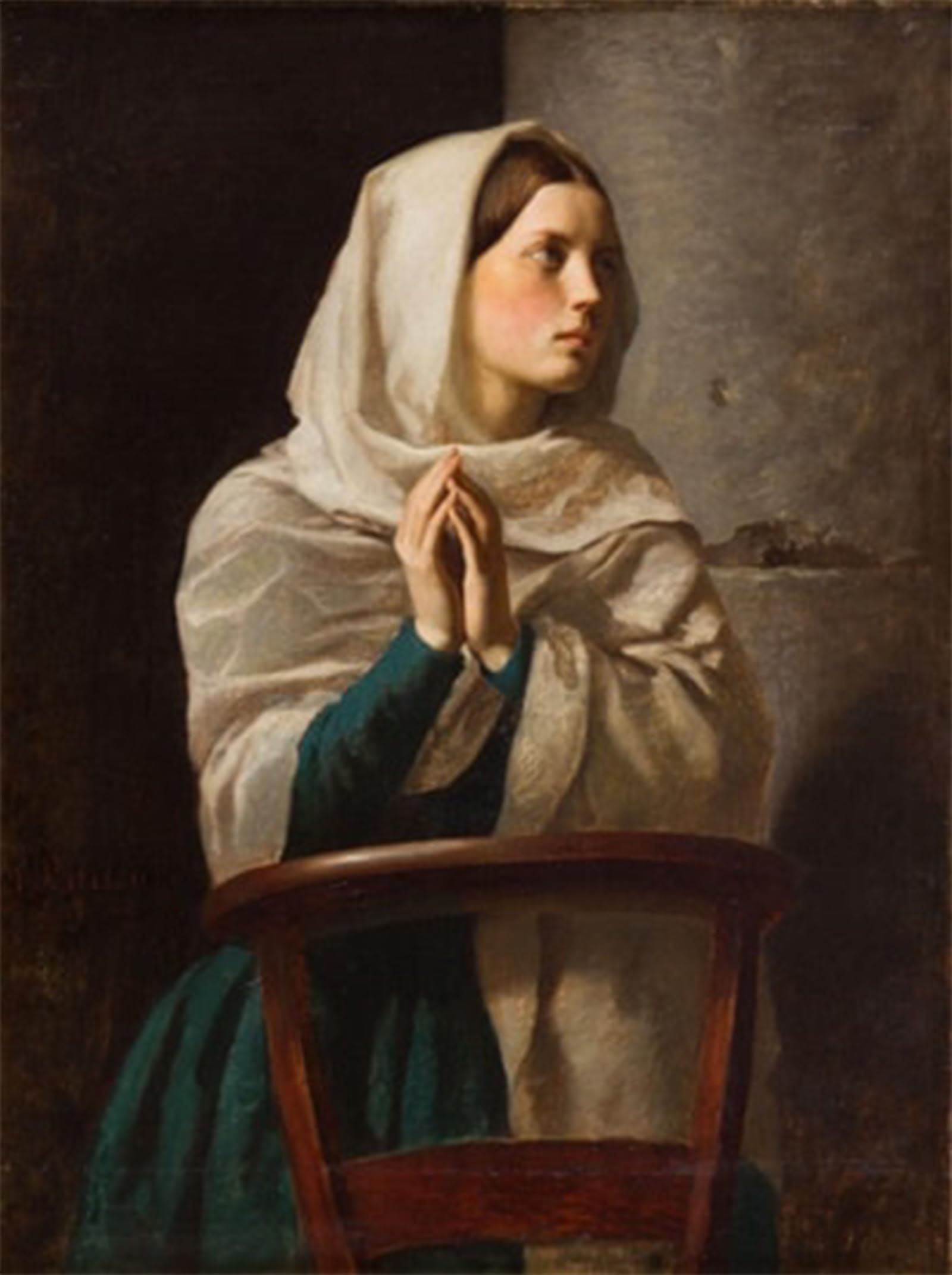 ARTXLXXBN Famous Art Print Poster Vintage Wall Art Young Woman Praying in Church Jules-adolphe Breton Canvas Art Poster for Home Decor 60x90cm