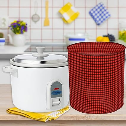 E-Retailer PVC Waterproof Automatic Cooker Cover for All Electric Rice cookers ( LXH-11X12.5 Inches, Red & Black, Check Print)