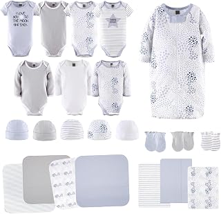 Baby Layette Gift Set for Baby Boys or Girls - 23 Piece New Born Unisex Gift Set, Clothes & Newborn Essentials Must Haves - Clothes 0-3 Months - Blue & Grey
