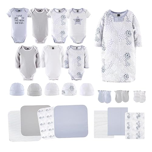 El Set de Ropa de Cama para Bebés Peanutshell - Set de Regalo de 23 Piezas para Niños o Niñas, Ropa y Accesorios Esenciales para Recién Nacidos - Ropa 0-3 Meses - Azul y Gris