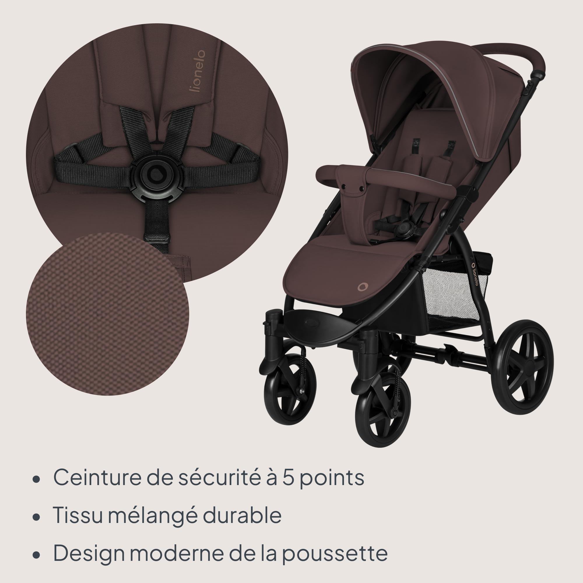 Lionelo ANNET PLUS Poussette, Bebe à 22 kg, Auvent XXL, pliage rapide | Chancelière Moustiquaire Porte-Gobelet, Réglage du Dossier Jusqu’à la Position Couchée, Harnais à 5 points, Roues EVA