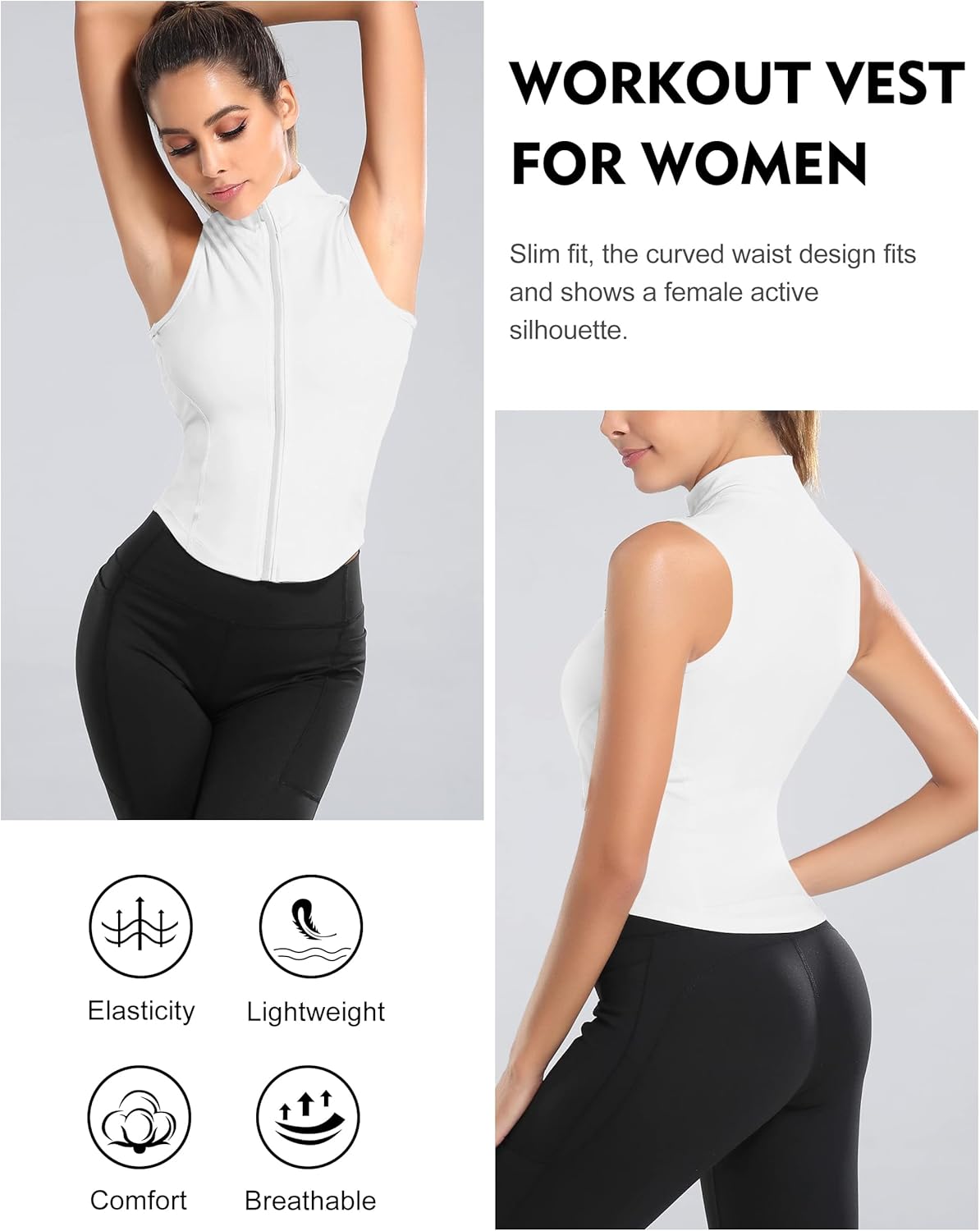 Flygo Women's Full Zip Sleeveless Workout Yoga Active Jacket Vest Golf Shirts - Image 2