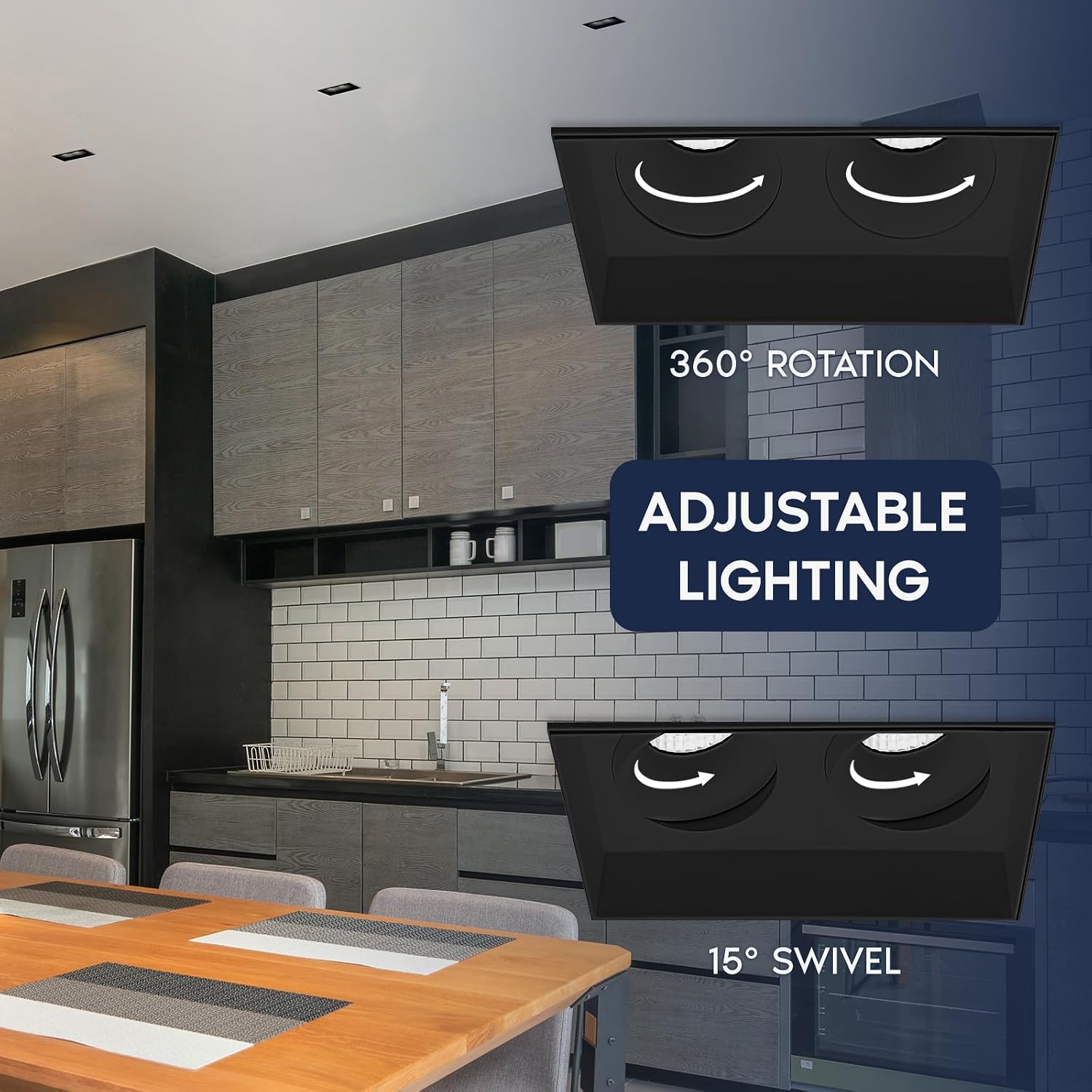 LUXRITE 2-Head Regressed Trimless Gimbal LED Recessed Spotlight, 360°+15° Swivel Rotation, 5CCT 2700K-5000K, CRI90, 30W, 2000 Lumens, 60° Beam, Rectangle Black, Dual Dimmable, IC & Wet Rated (4 Pack)