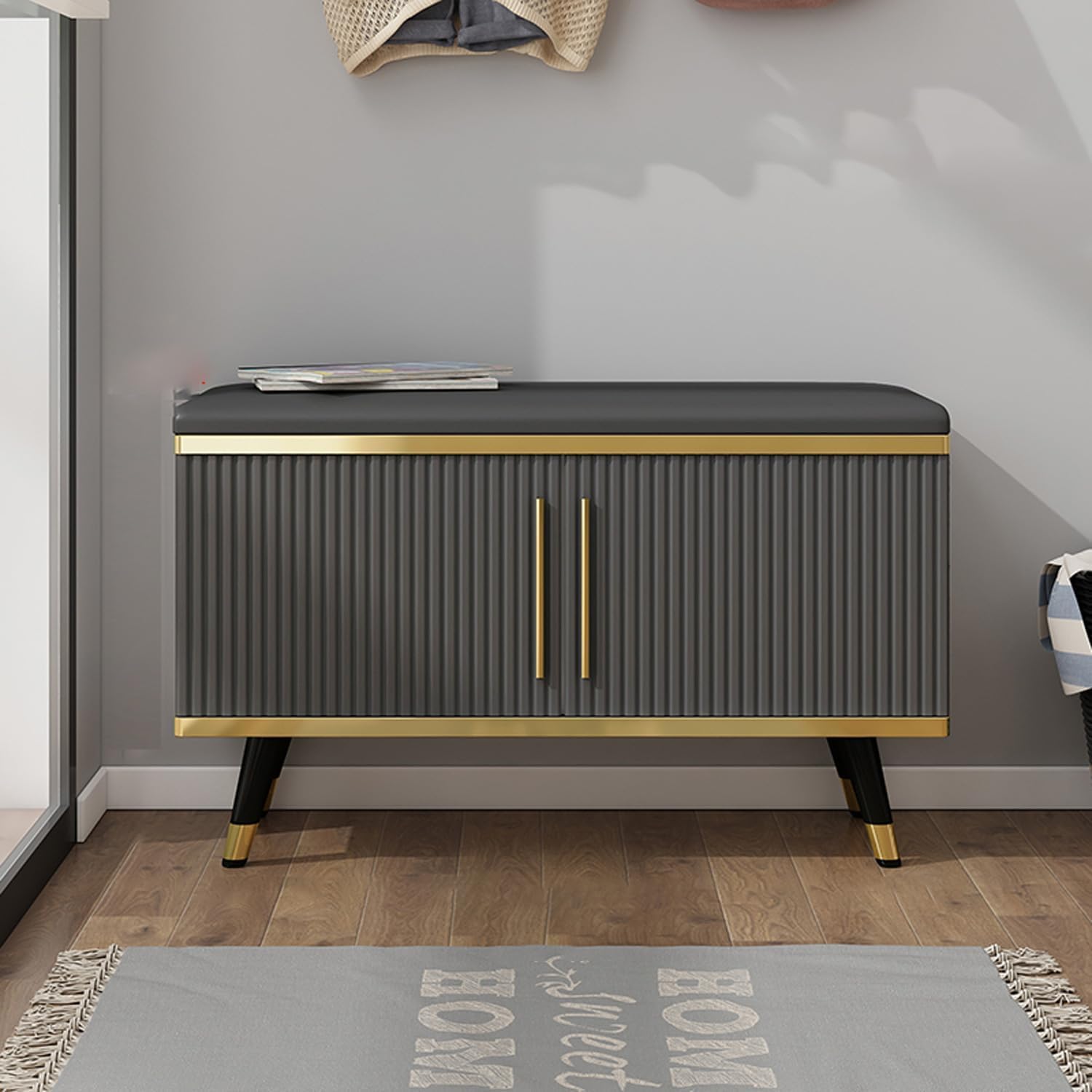 Shoe Storage Cabinet Cabinets Hallway Slim Cupboard Cupboards Hallways Slimline，Wooden Shoe Bench with Soft Cushion Seat - Stylish Entryway Storage Cabinet & for Hallway - Shoe Rack with Com