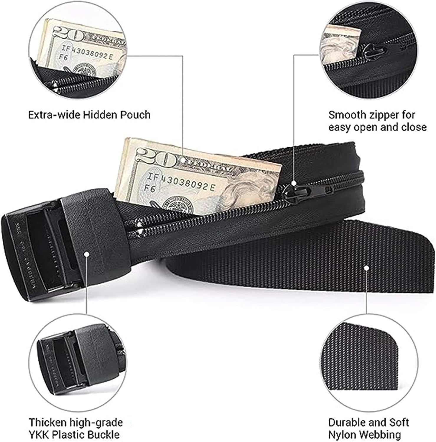 Money Belt for Men Security Belt with Hidden Money Compartment Pocket, Cashsafe Anti-Theft Wallet Non-Metal Buckle - Image 2