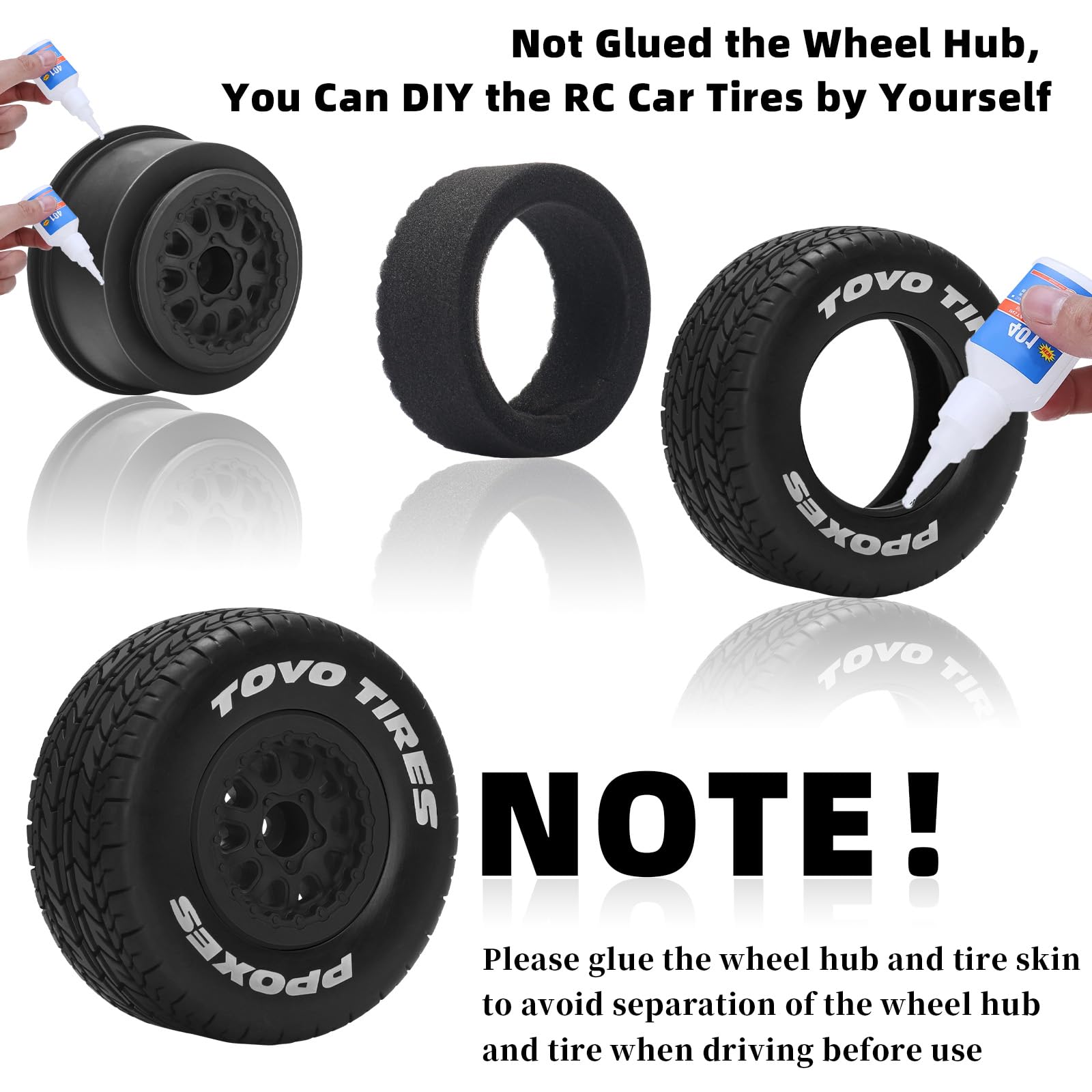 RC Wheels and Tires with 12mm Hex for 1/10 Slash RC Off-Road Car Short Course RC Truck Tires RC Car Wheels for Traxxas TRX4 Slash Arrma Losi Tenacity Vkar 10sc Hpi RC Buggy Car 4PCS (Style B) - Black