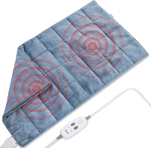 Miniatura 8 de Almohadilla térmica pesada para cuello y hombros, almohadillas térmicas eléctricas de cuerpo completo para espalda con 2 masajeadores, 3 niveles de
