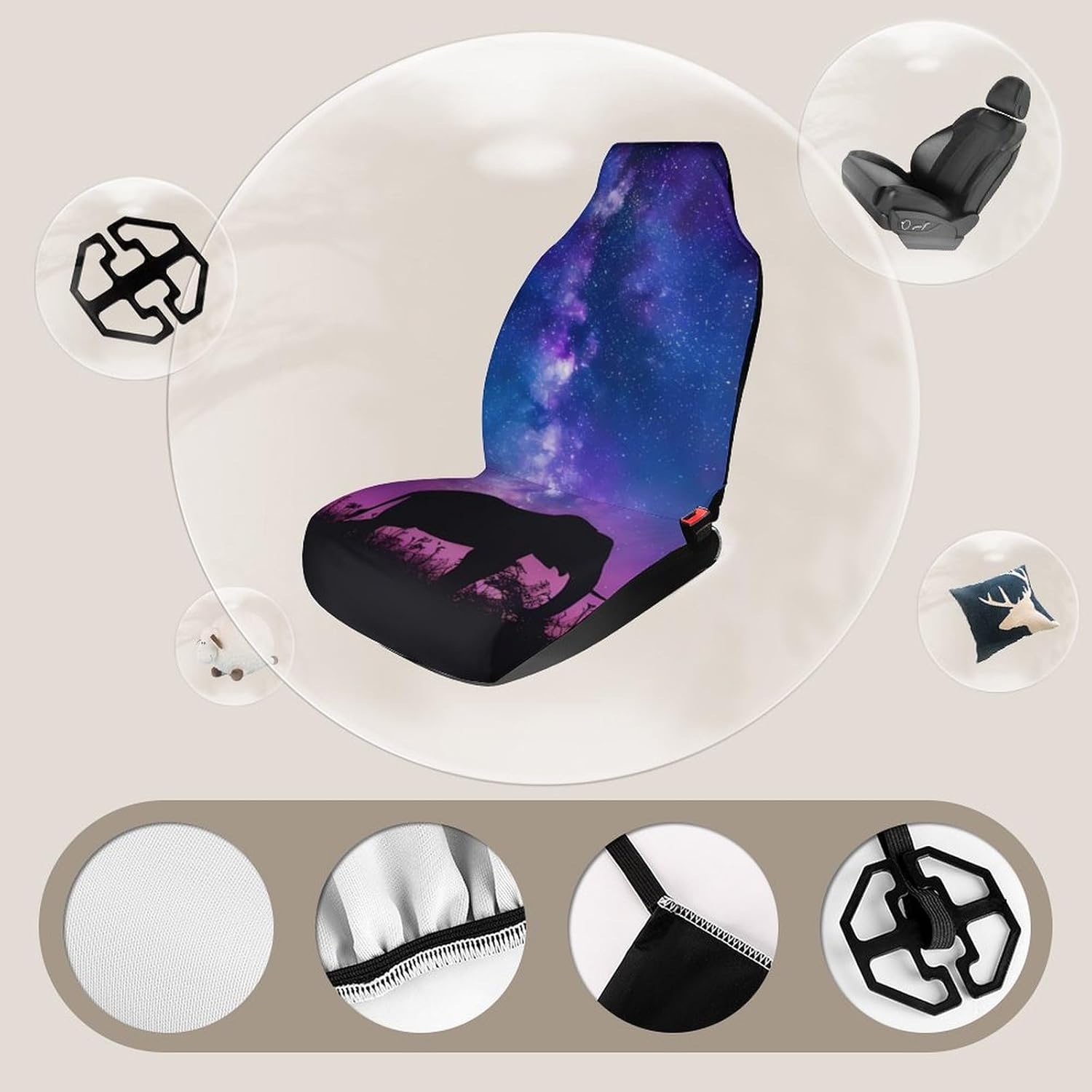 Black and White Elephant Starry Car Seat Covers Automotive Seat Covers Car Seat Protector Auto Front Seats Protector for Most Cars 2PCS