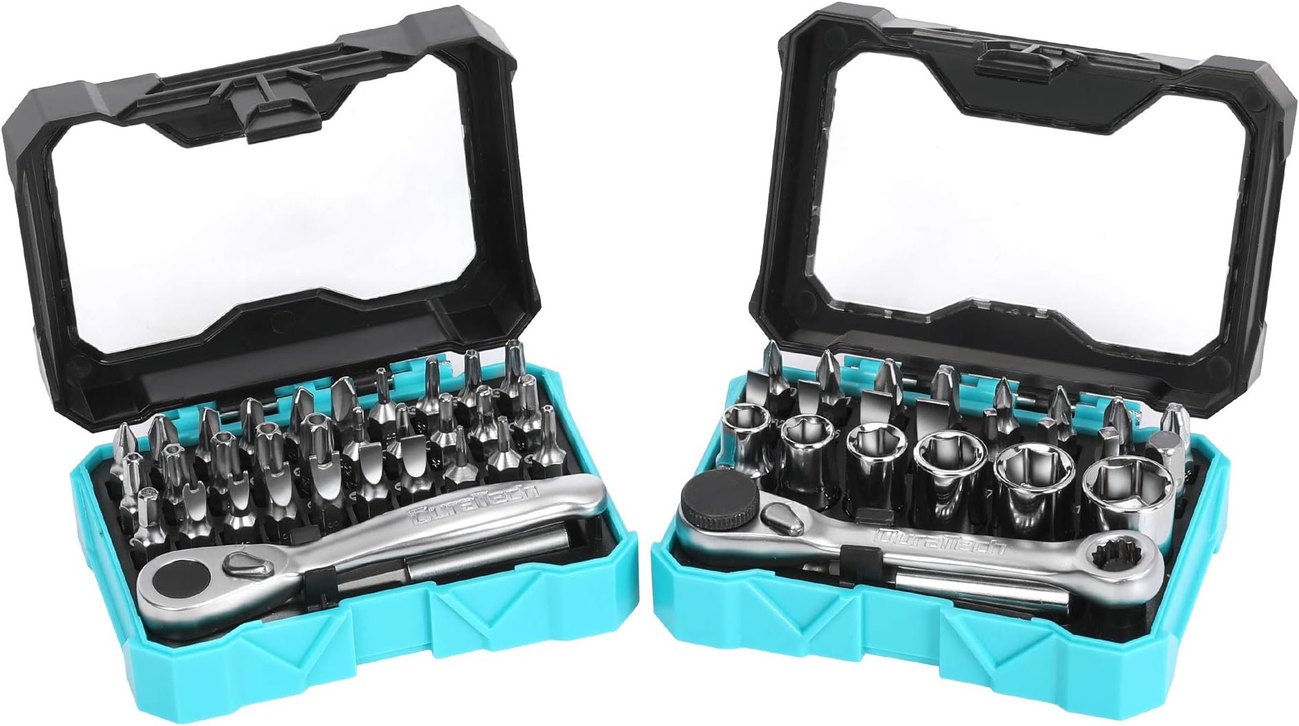 DURATECH 56-Piece 1/4" Mini Ratchet Wrench and Screwdriver Bit Set, 2-in-1, 72-Tooth and 60-Tooth with Bit Socket Set, Storage Cases Included