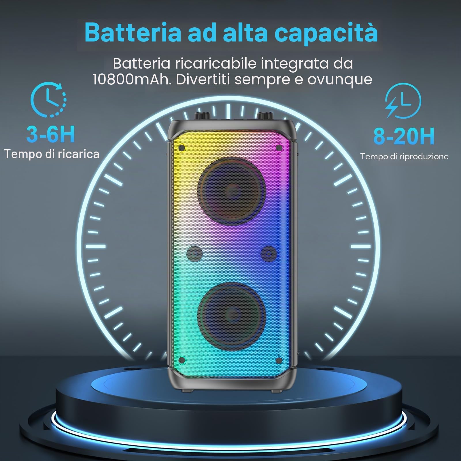 Altoparlante Bluetooth, 80 W, wireless, TWS, portatile, per feste all'aperto, con subwoofer, bassi profondi, luci LED colorate, suono stereo forte con microfono per casa, campeggio, viaggi