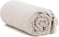Americanflat 50x60 Cream Herringbone Cotton Throw Blanket - Soft Breathable Durable for Couch Bed Outdoor