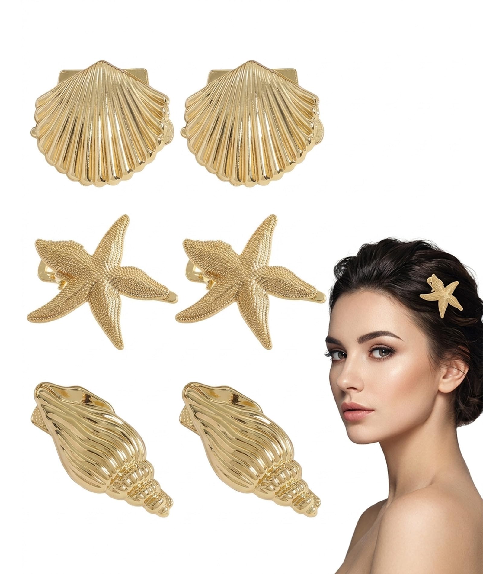 Beach Jewellery for Women, 6-Piece Hair Accessories Set with Starfish and Seashell Designs, Alloy Hair Clips for Beach Parties and Special Occasions, Gold Hair Pins for Women with Bohemian Style-picture-30