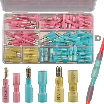 110pcs Heat Shrink Round Connector Set Cable Heat Shrink Connector Waterproof Round Plugs Round Receptacles Shrink Cable Connector Waterproof Motorcycle Crimp Connector Female and Male