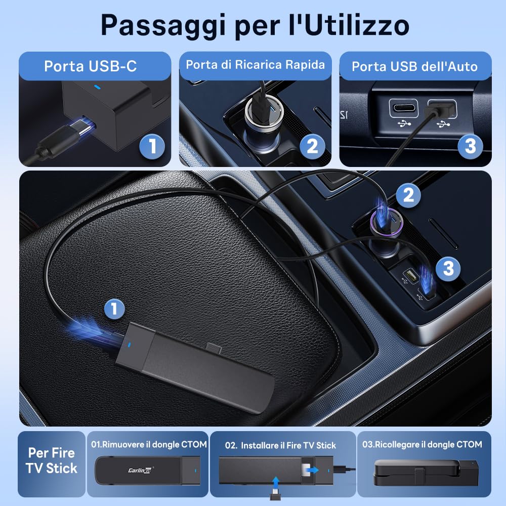 Carlinkit FireDrive Link Pro HDMI Car TV Converter per Fire TV Stick Streaming, adattatore wireless Apple CarPlay & Android Auto, compatibile con veicoli CarPlay cablati, dongle 3 in 1, plug & play