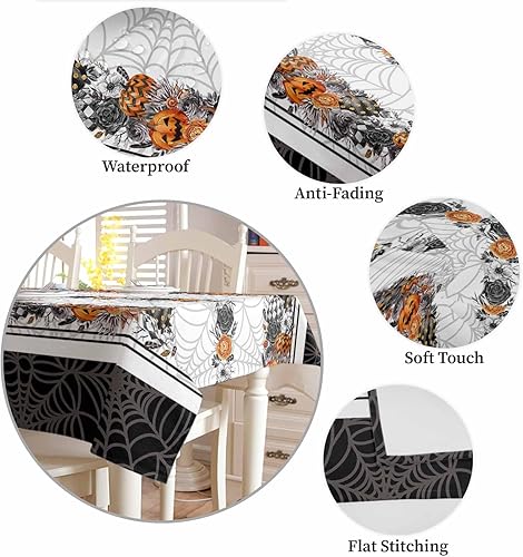 Miniatura 6 de Manteles de Halloween para mesas redondas cuadradas de 60 x 60 pulgadas, mantel de calabaza lavable al aire libre, impermeable, de poliéster,