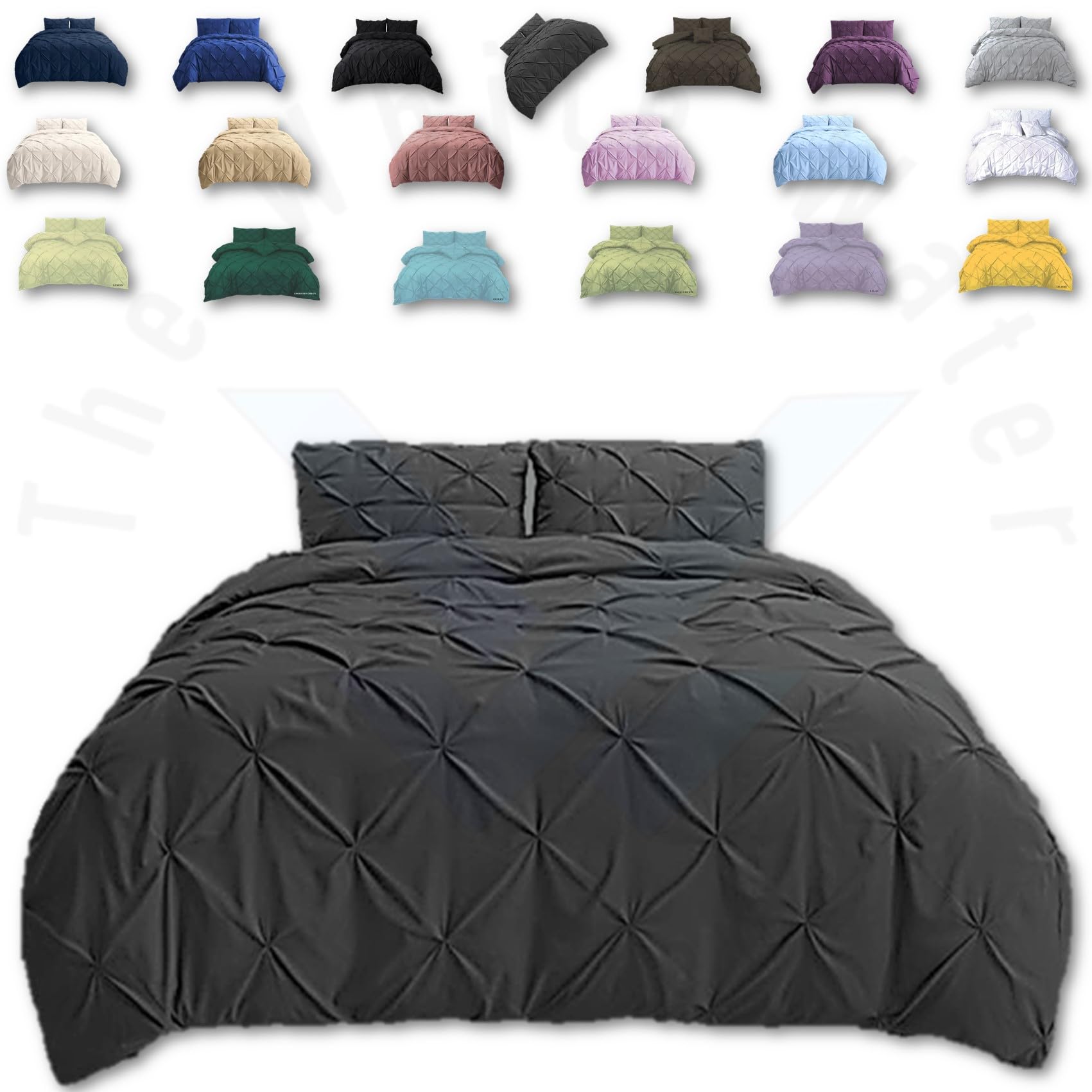 TheWhiteWater Duvet Set - 2in1 Double - Charcoal Bedding Set - Duvet Cover + Matching Pillowcases - Hotel Style Cotton Blend Polycotton Pintuck Cover (Charcoal, 2in1 Pintuck - Double)