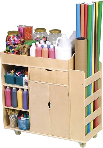 Guidecraft Art Activity Cart - Rolling Wooden Storage Cabinet and Shelves