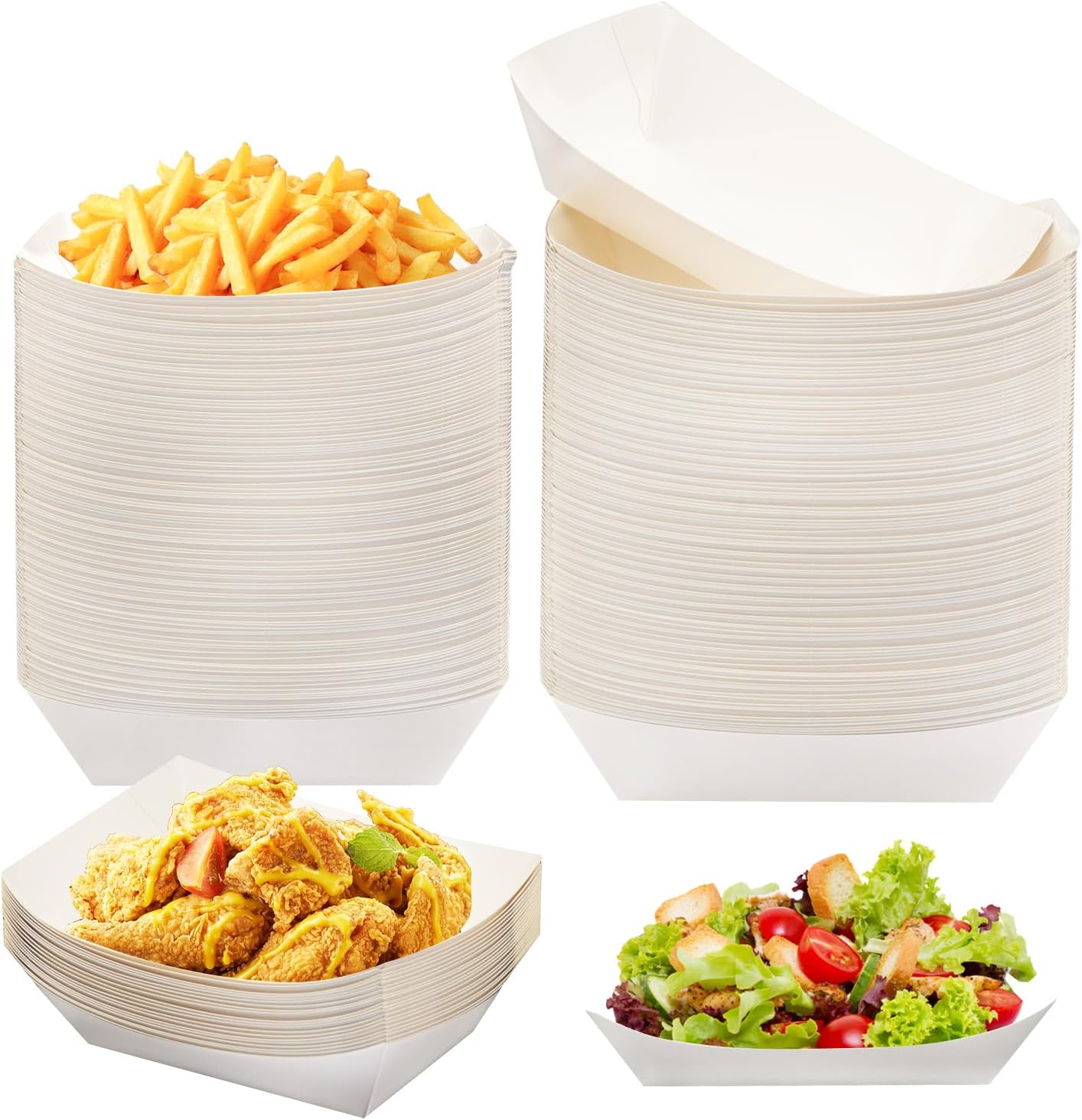 400 Pack 1 Lb White Paper Food Trays, Heavy Duty Disposable Kraft Food Boats for Nachos, Fries, Tacos, BBQ, Snacks. Microwave-Safe,Paper Food Boats for Parties, Picnics, Food Trucks
