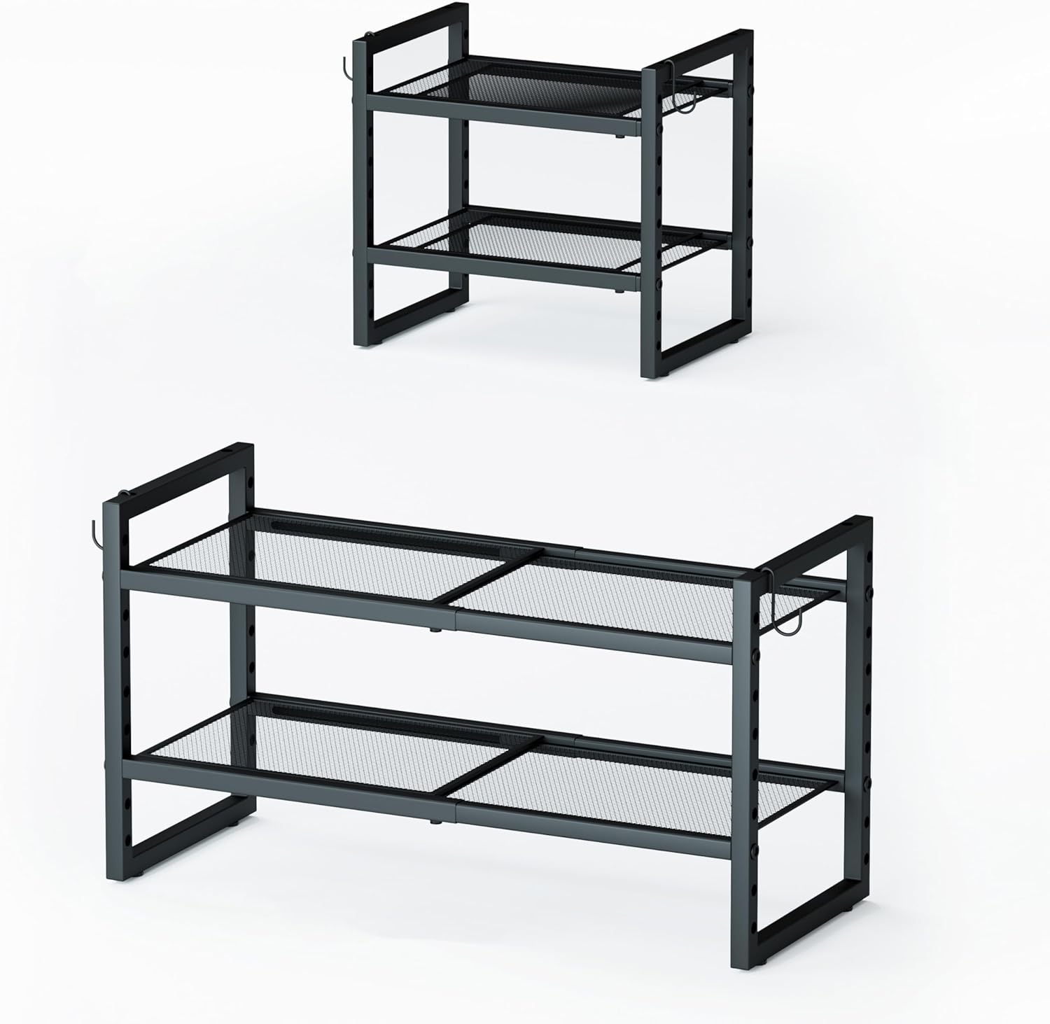 Expandable & Stackable Metal Shoe Rack, Heavy-Duty Adjustable Shoe Organizer with Mesh Shelves, Freestanding Shoe Storage for Entryway Closet Garage (Black 2-Tier)