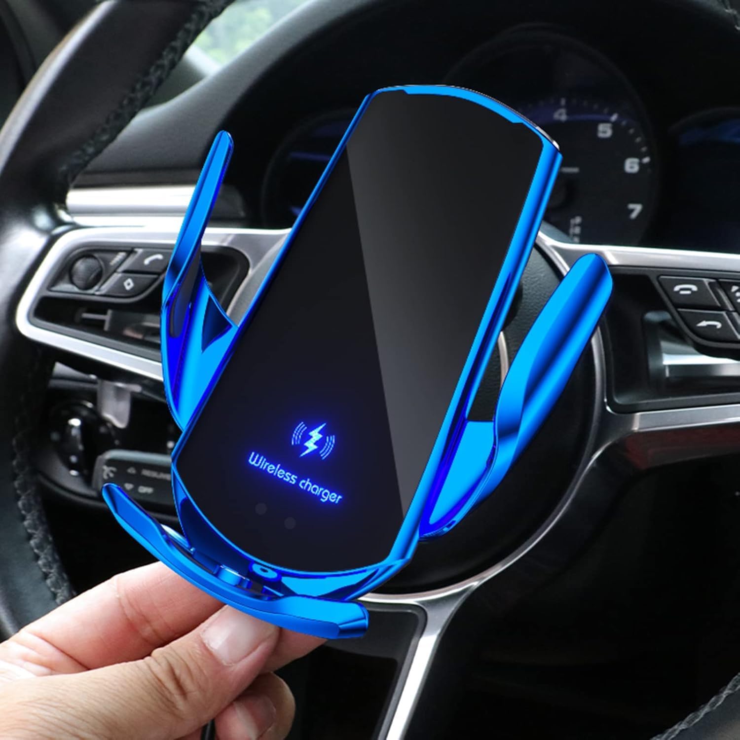 Wireless Car Charger Mount Automotive Electric Induction 15W Wireless Charger Car Auto Clamping Car Phone Holder Mount Wireless Charging Mount Vent Phone Holde Compatible with Android (Silver)