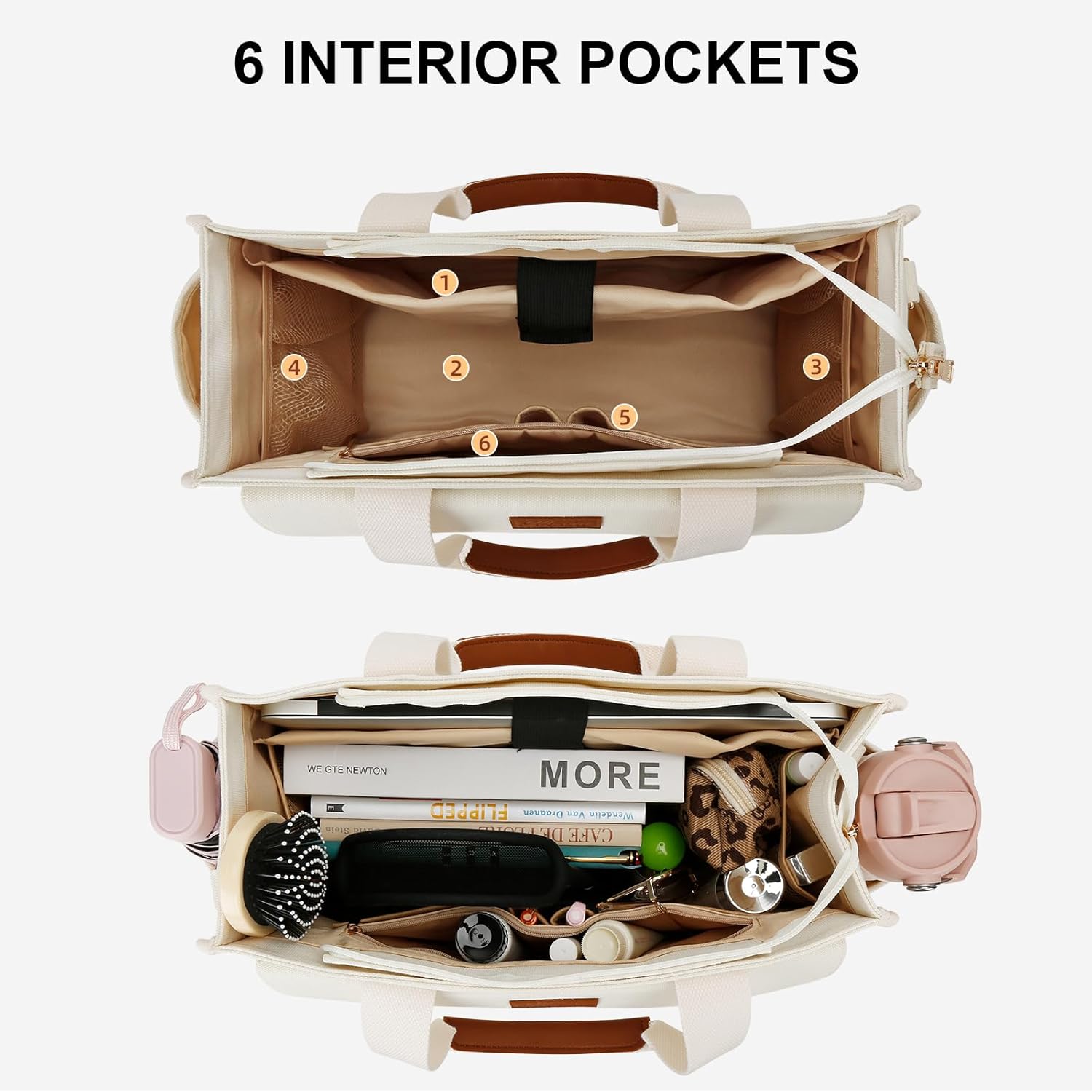 KKXIU Large Canvas Tote Bag Purse for Women with Zipper and Compartments for Work College Bible Lapatop Crossbody Handbag - Image 4