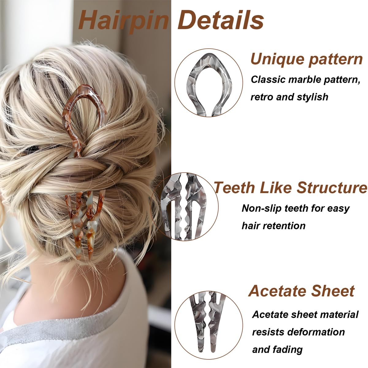 4Pcs French U Shaped Hair Pins - Hair Pin for Women - Elegant Women Hairs Accessories - French Hair Pins for Thick Hair - Image 3