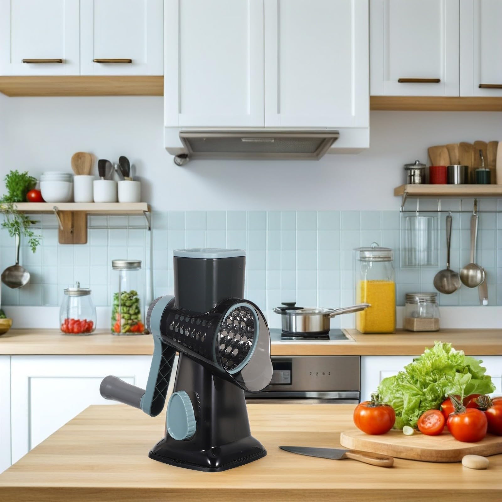 ifundom Rallador Cortador de Verduras Multifuncional Manual con Manivela, Diseño Compacto de Acero Inoxidable para Uso Diario en Cocina Familiar