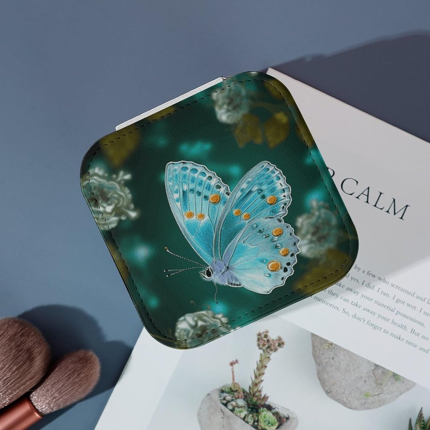 Light Blue Butterfly Travel Jewelry Case for Women Personalized Mini Jewelry Box Organizer Cute Portable Small PU Leather Jewelry Storage Case for Rings Earrings Necklaces, Gift image 4