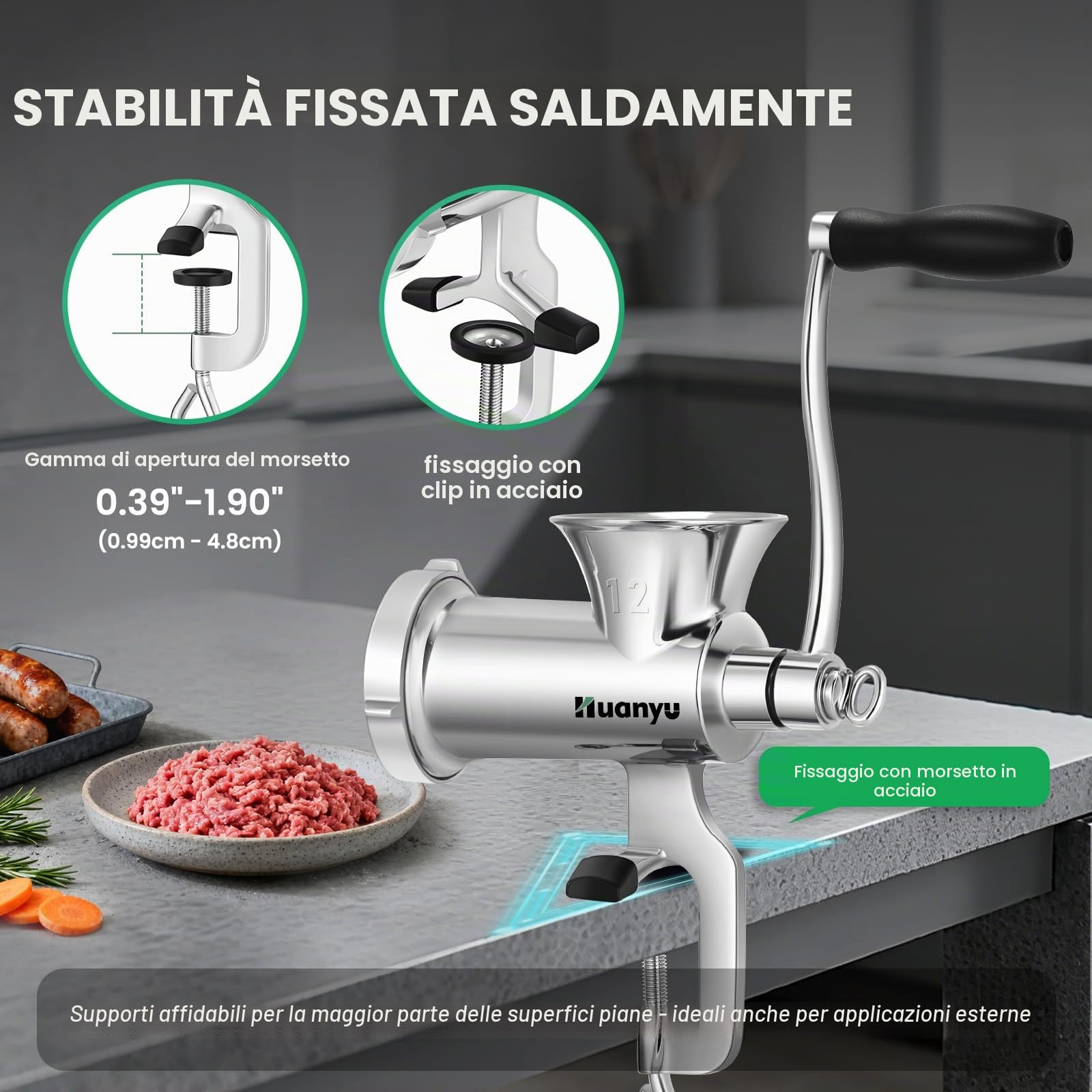 Huanyu Tritacarne Manuale in Acciaio Inox e Salsicciaio - Lavabile in Lavastoviglie - Taglia 12