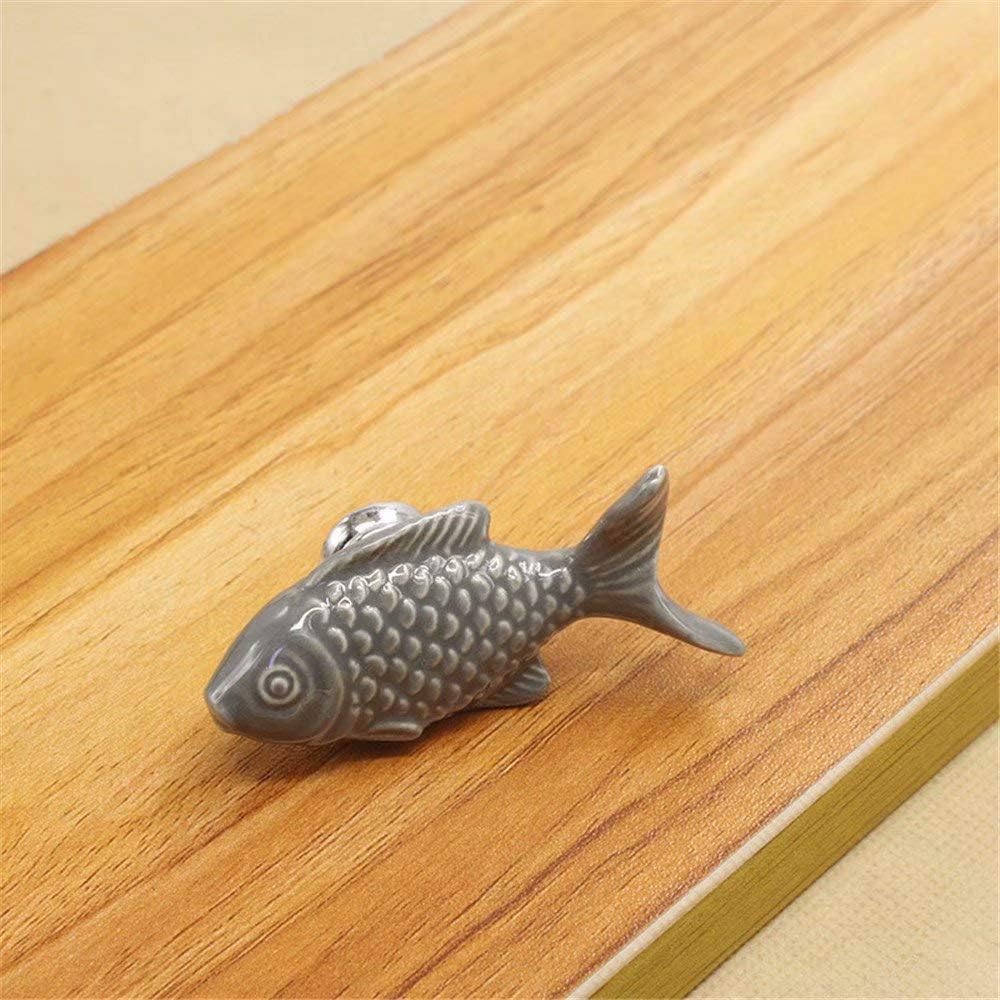 12PCS Grey Cute Fish Shape Ceramic Door Knobs, Candy Color Baby Kid's Children's Furniture Handles Pulls for Cabinet Drawer Cupboard Dresser Closet Bookcase etc with Screws