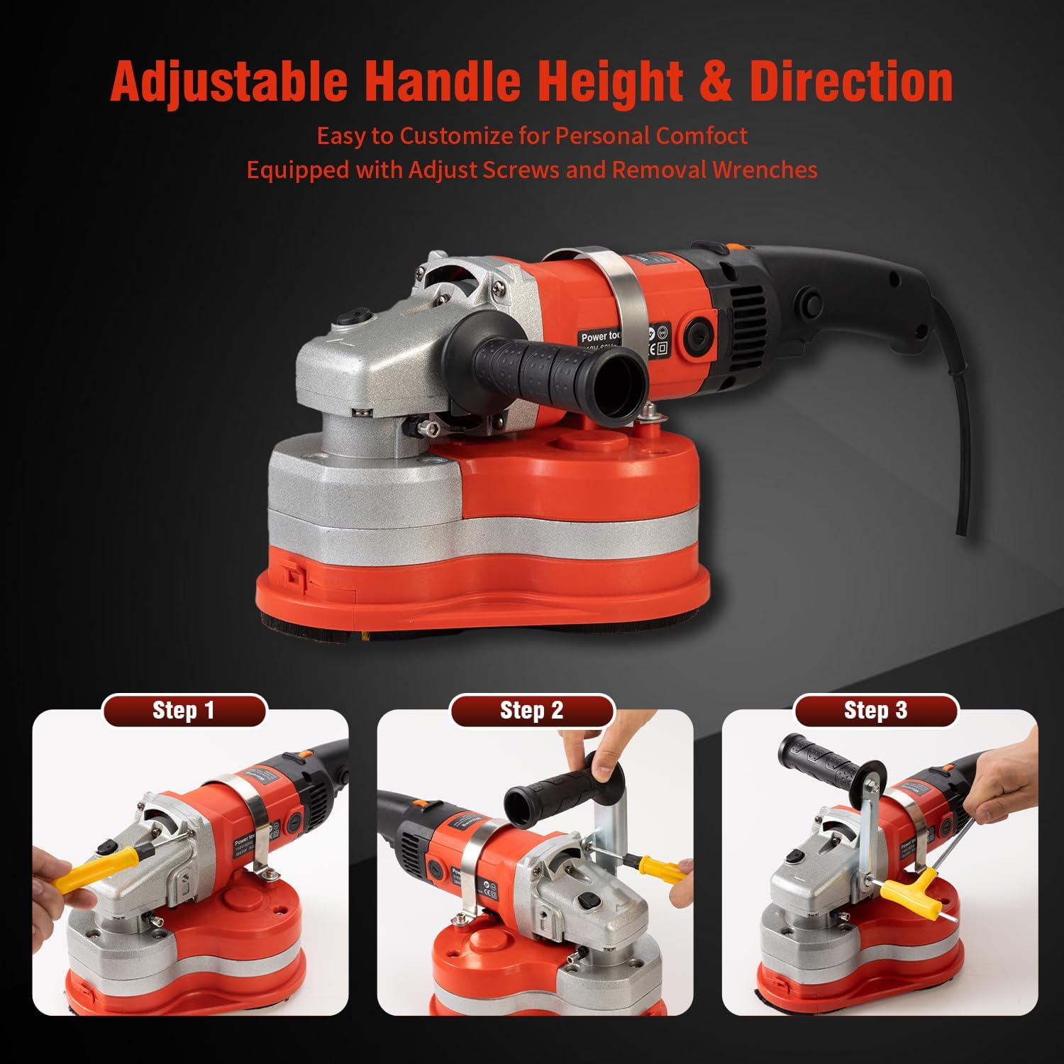 Electric Diamond Floor Grinder Polisher Machine 3800W, 6-Speed Adjustable, with 3 Diamond Wheels for Dustless Grinding, Polishing Cement, Marble, Epoxy, Concrete, Stone, Thinset, Metal Descaling