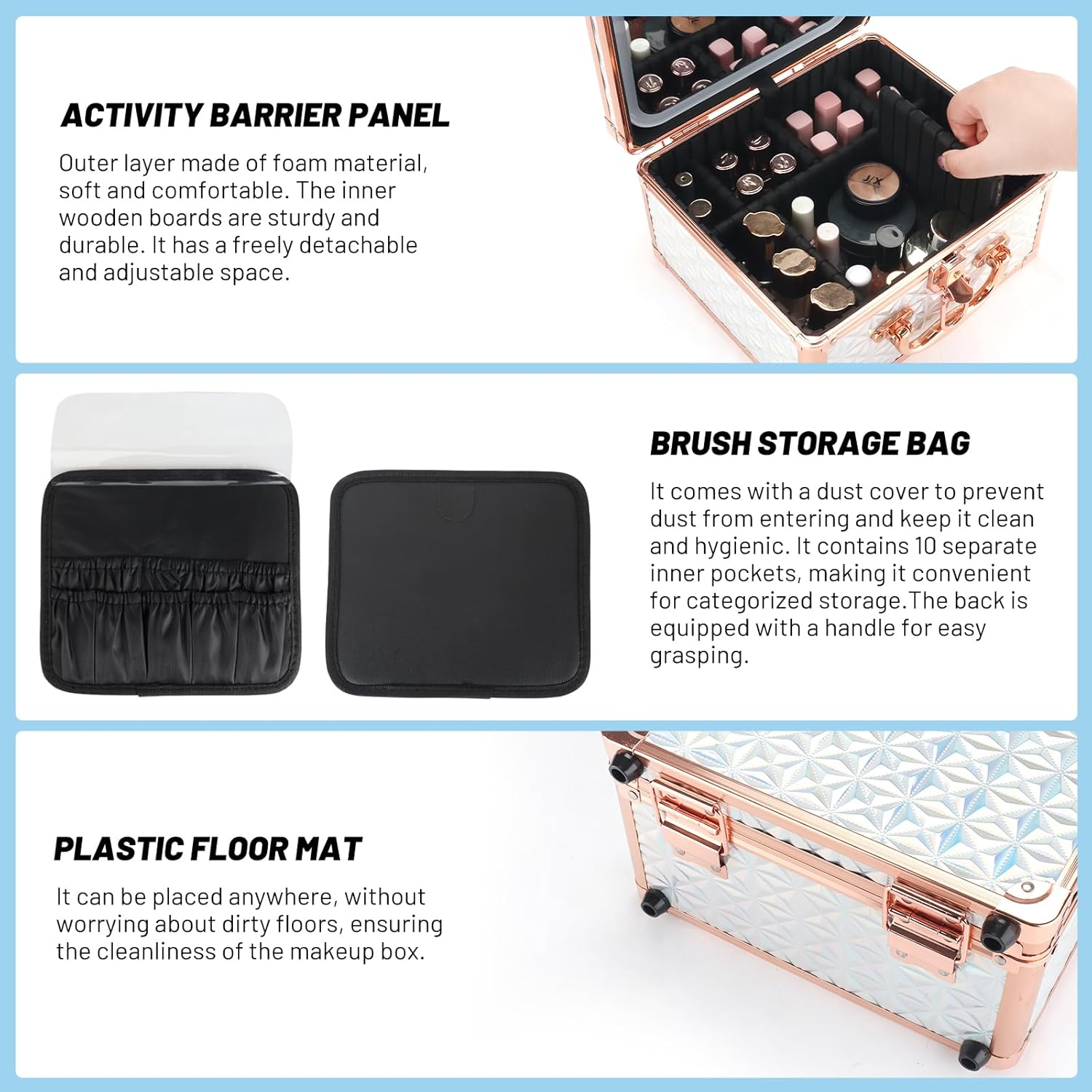 Makeup Case with LED Mirror, Portable Lockable Vanity Case, Travel Makeup Train Box for Women, Cosmetic Organizer, Detachable 3-Color Lighted Mirror, Adjustable Dividers, Brush Holder
