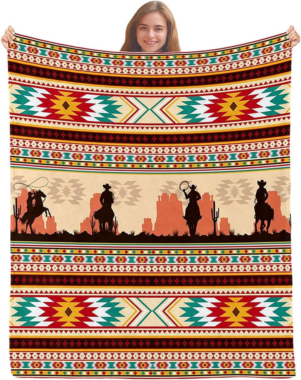 LUVIVIHOME Western Throw Blanket, Texas Flag, Cattle & Bluebonnet Ranch Inspired, Cozy Soft Fuzzy Lightweight Flannel Fleece for Bed, Couch & Sofa, 60"x80"