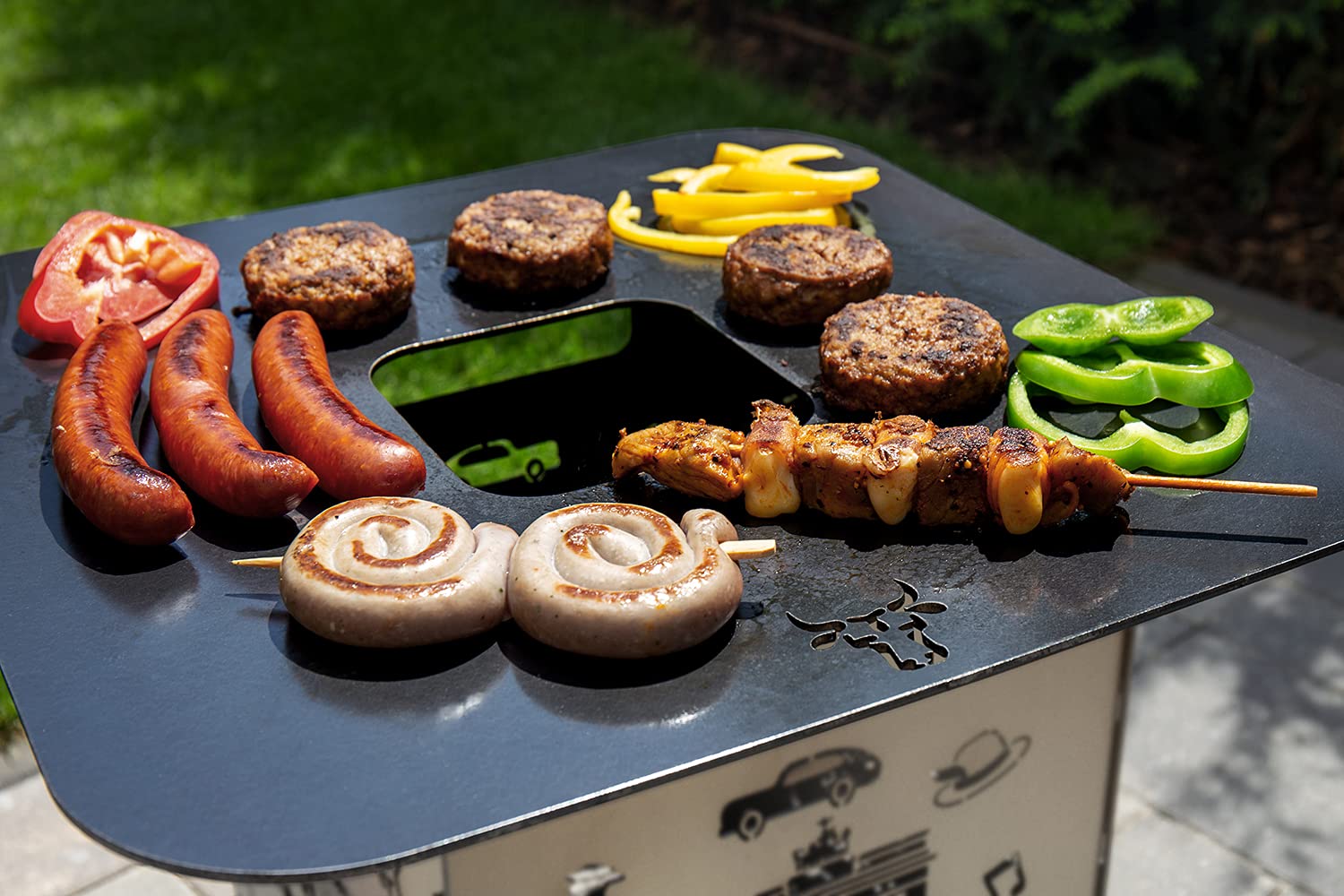 tuning-art FK04 Feuertonne Grill-Set | Feuerkorb Steckbar + Feuerplatte | Grillplatte, Größe:Windrose + Grillplatte